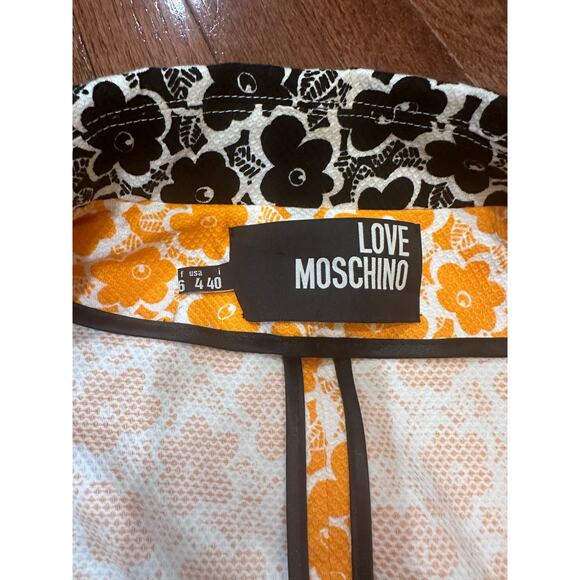 Rare Designer l Love Moschino Bright Orange Floral Unlined Lightweight Coat Sz 4 - Picture 2 of 14